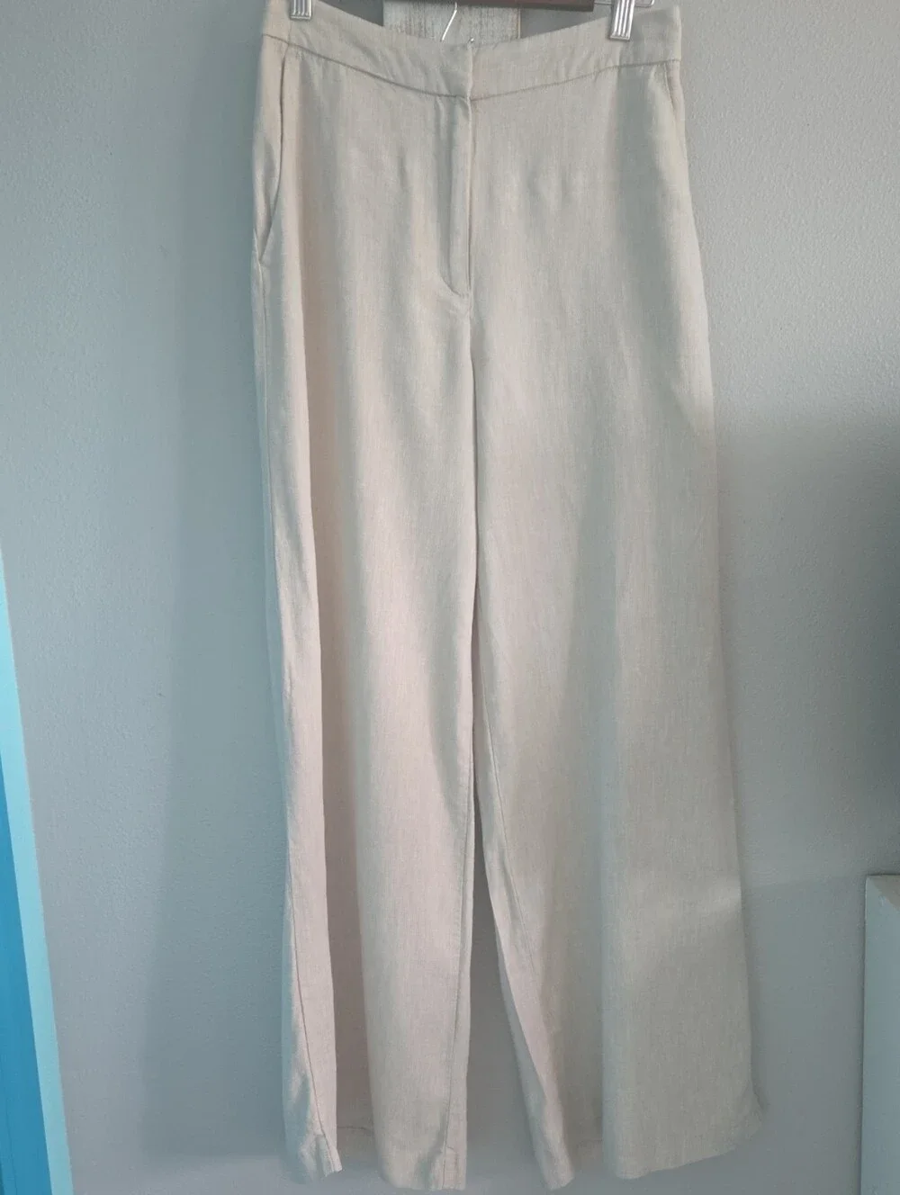 H&M women's Cream linen blend Wide-Leg Dress Trousers